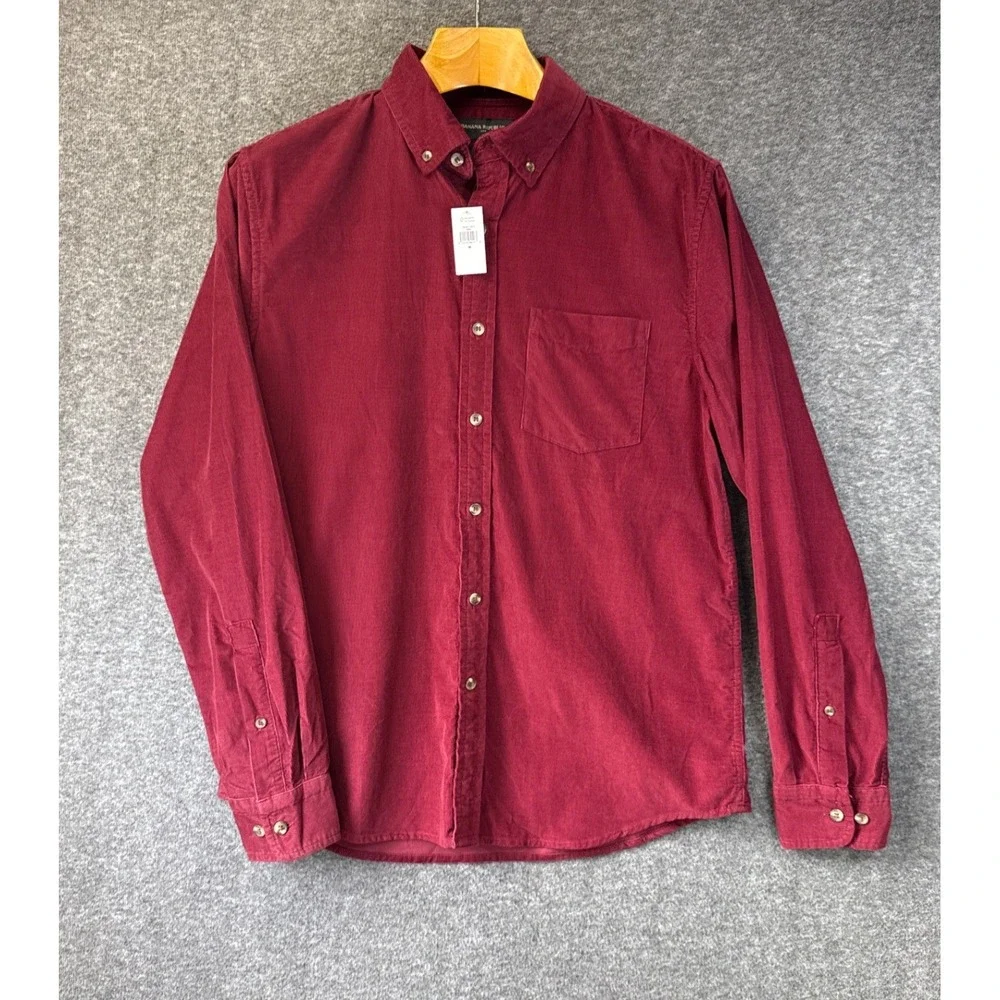Banana Republic Corduroy Shirt Mens M Burgundy Slim Fit Fine Wale Hipster NWT